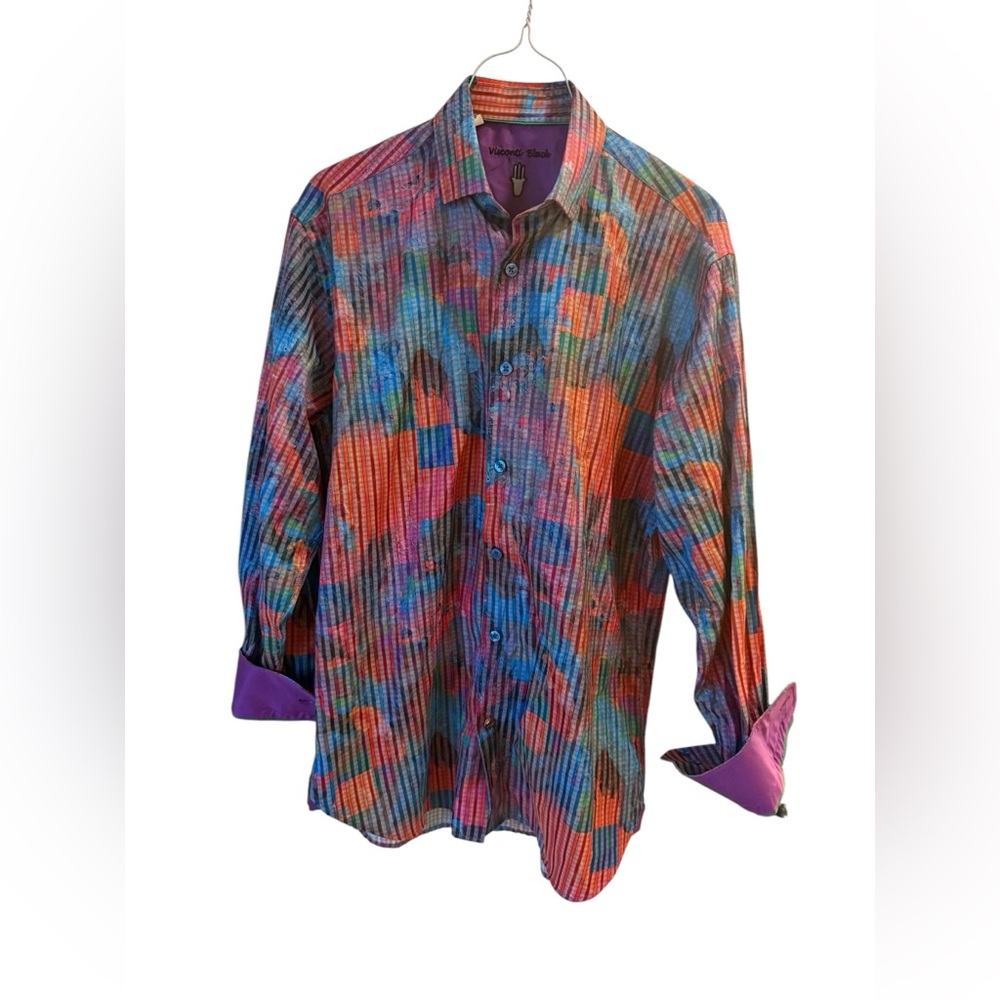 LUCHIANO VISCONTI BLACK Men’s L/S Casual Shirt Color MULTI COLOR Design Small